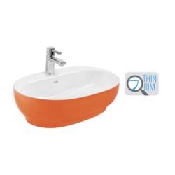 Cera Cafe Duo Orange Thin Rim 600x400x160mm Table Top Colour Wash Basin
