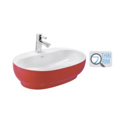 Cera Cafe Duo Red Thin Rim 600x400x160mm Table Top Colour Wash Basin